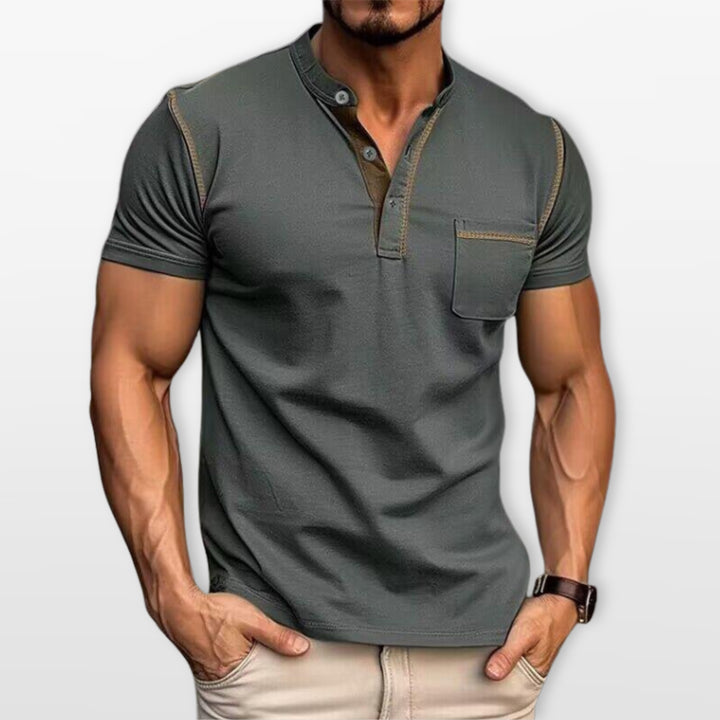 T-Shirt Henley Ajusté Manches Courtes Homme