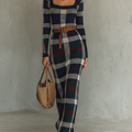 Robe Longue à Carreaux Col Carré Femme