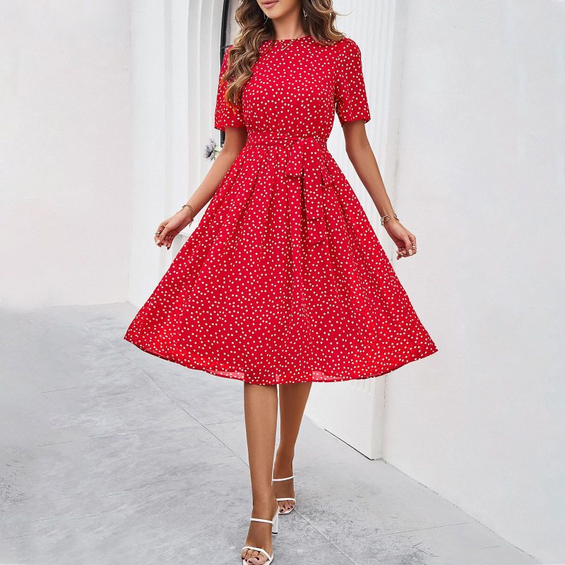 Robe Midi Ceinturée à Pois Femme