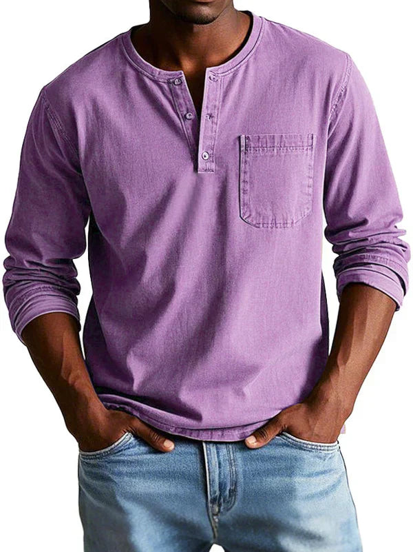T-Shirt Henley Décontracté Manches Longues Homme
