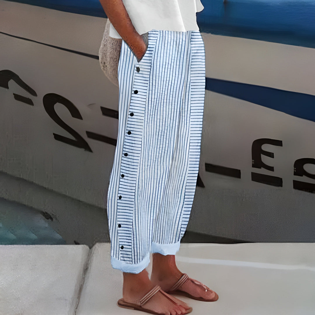Pantalon Rayé Boutons Femme