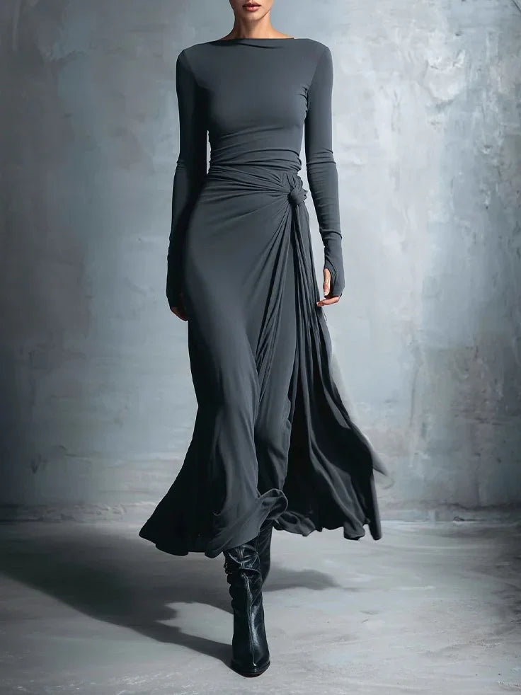 Robe Longue Drapée Asymétrique Femme