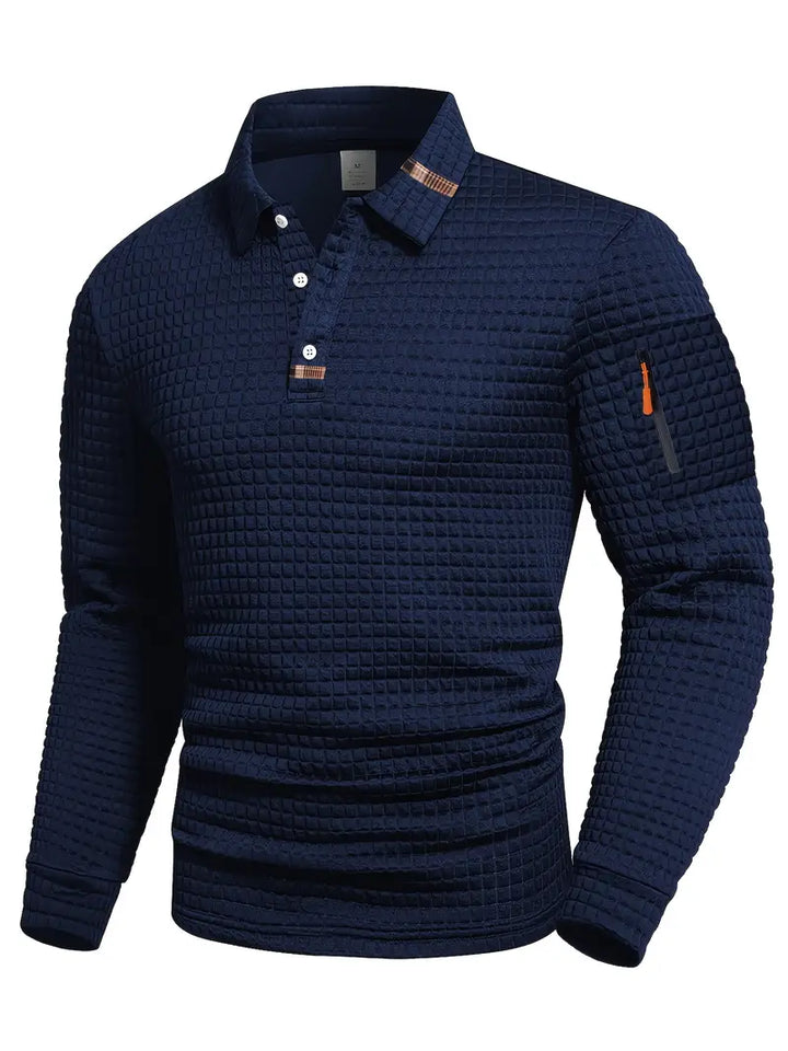 Polo Texturé à Manches Longues Homme