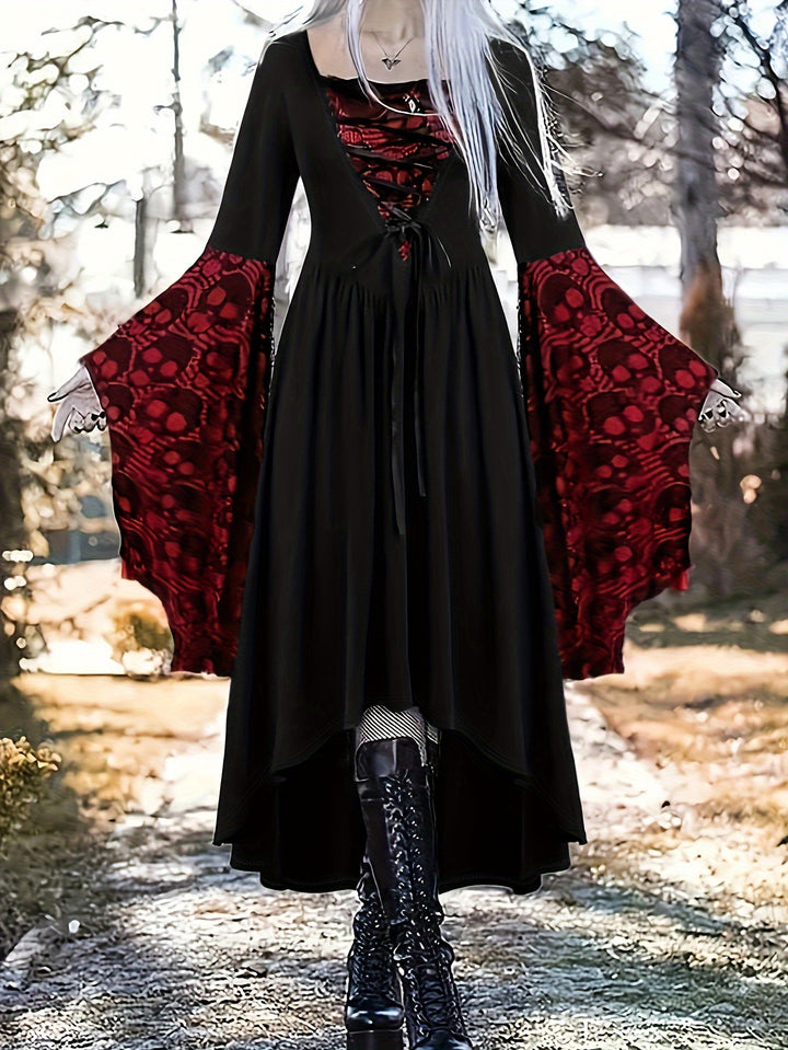 Robe Halloween Gothique à Manches Évasées Femme