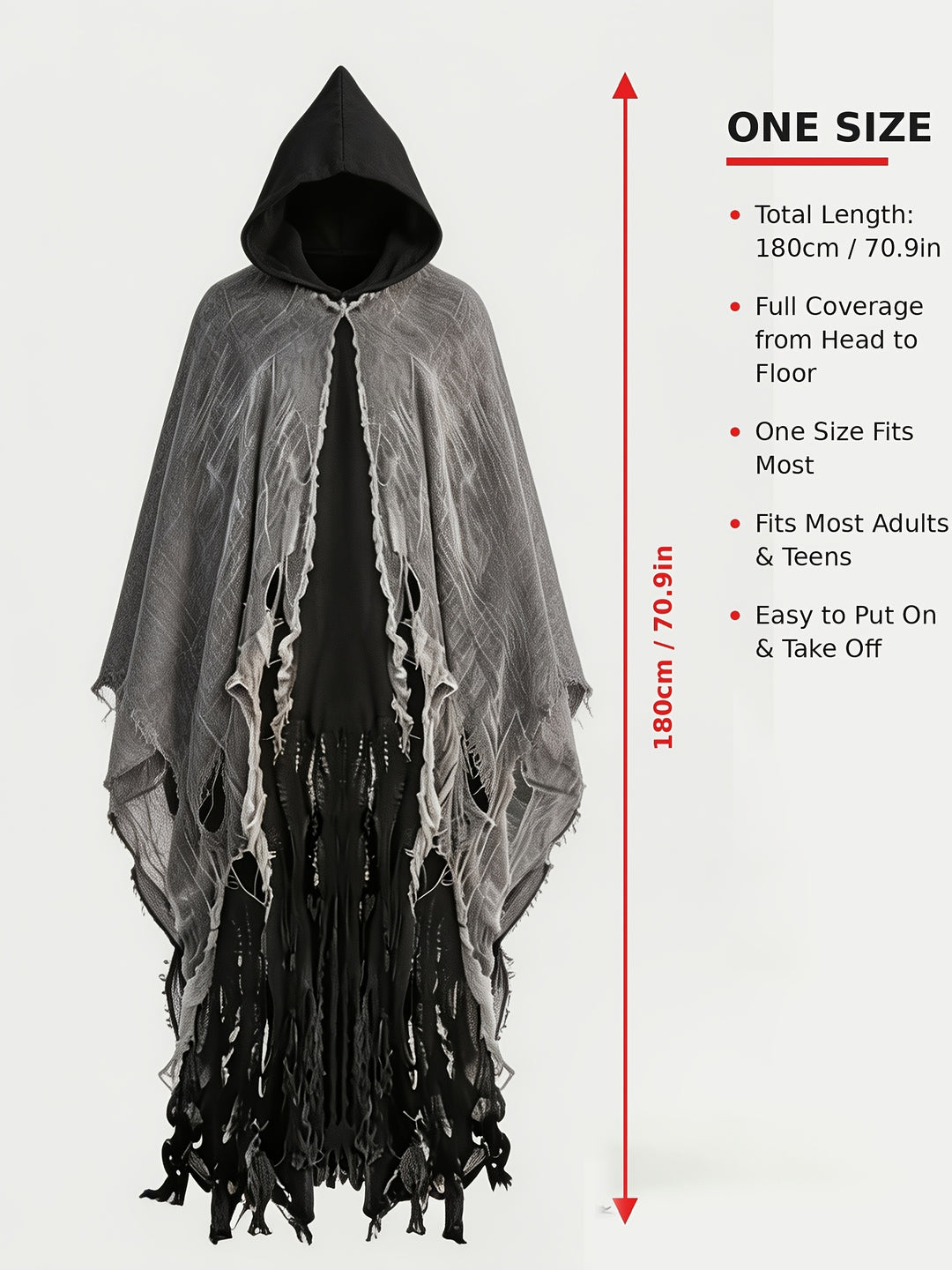 Cape Halloween à Capuche Effet Déchiré Homme