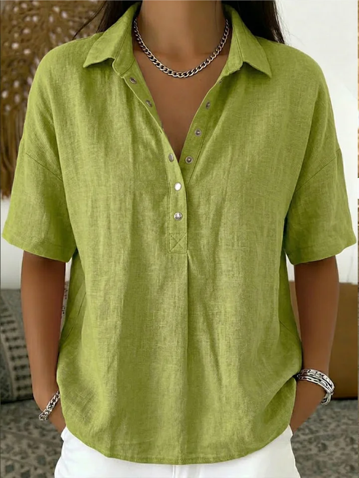 Chemise Effet Lin Manches Courtes Femme