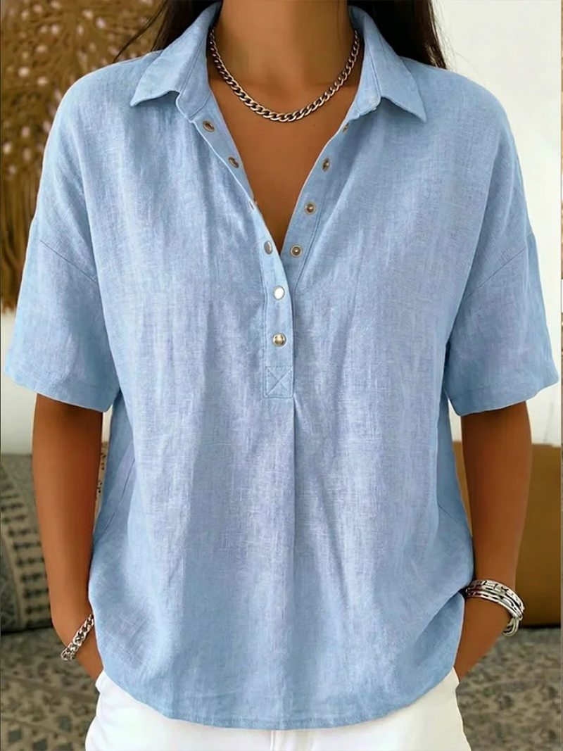 Chemise Effet Lin Manches Courtes Femme