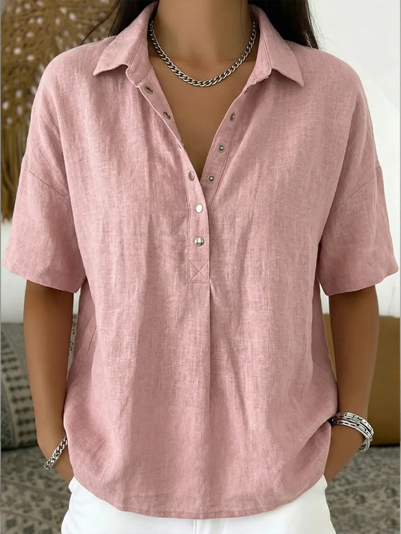 Chemise Effet Lin Manches Courtes Femme