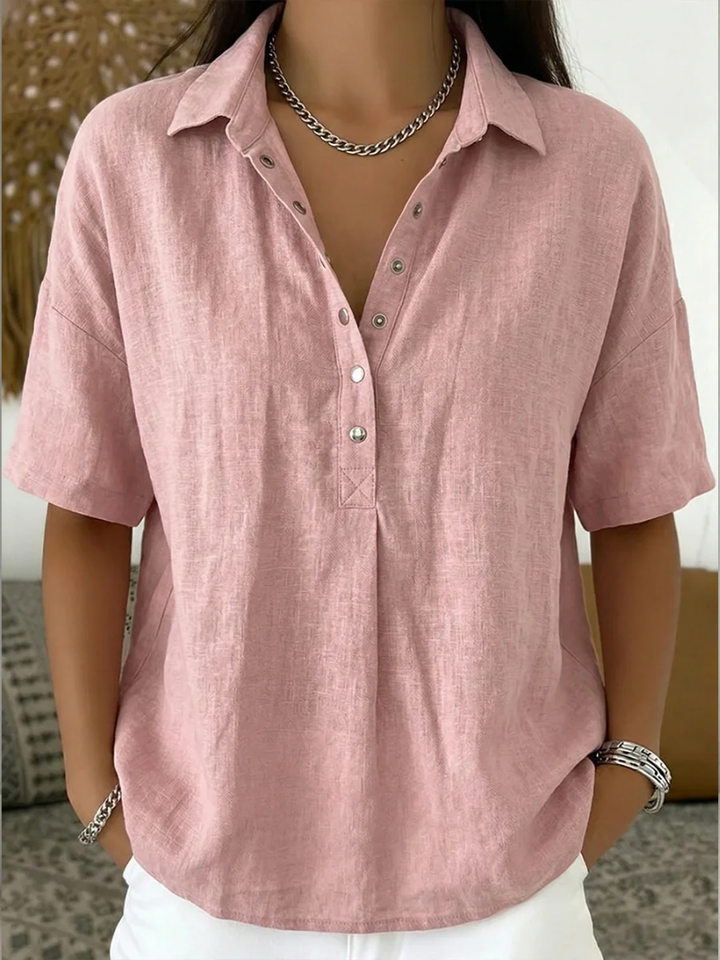 Chemise Effet Lin Manches Courtes Femme