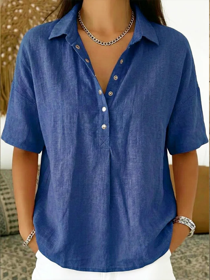 Chemise Effet Lin Manches Courtes Femme