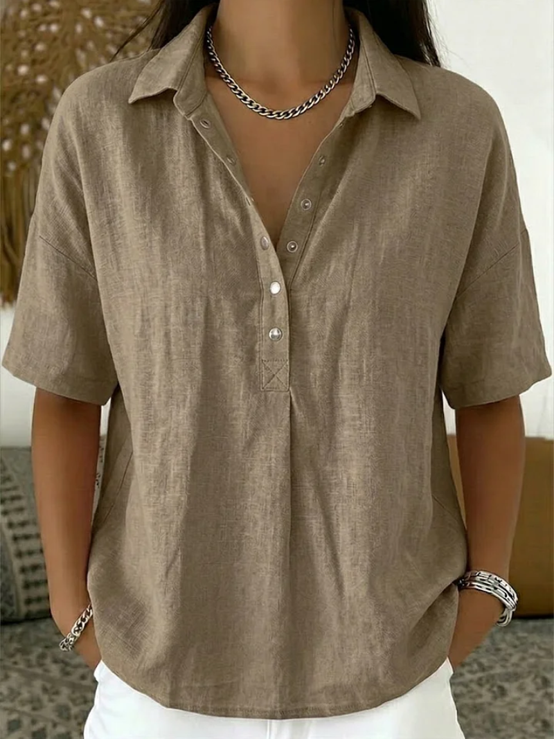 Chemise Effet Lin Manches Courtes Femme