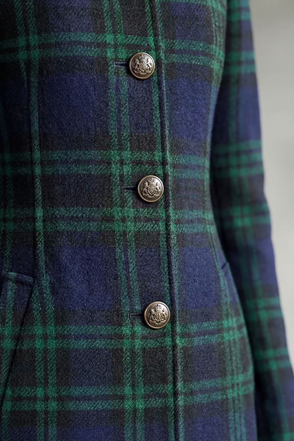 Manteau Long à Carreaux Et Col Montant Femme