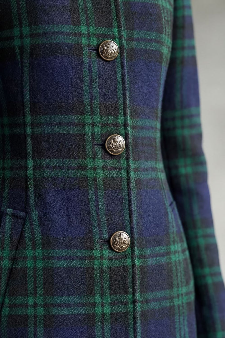 Manteau Long à Carreaux Et Col Montant Femme