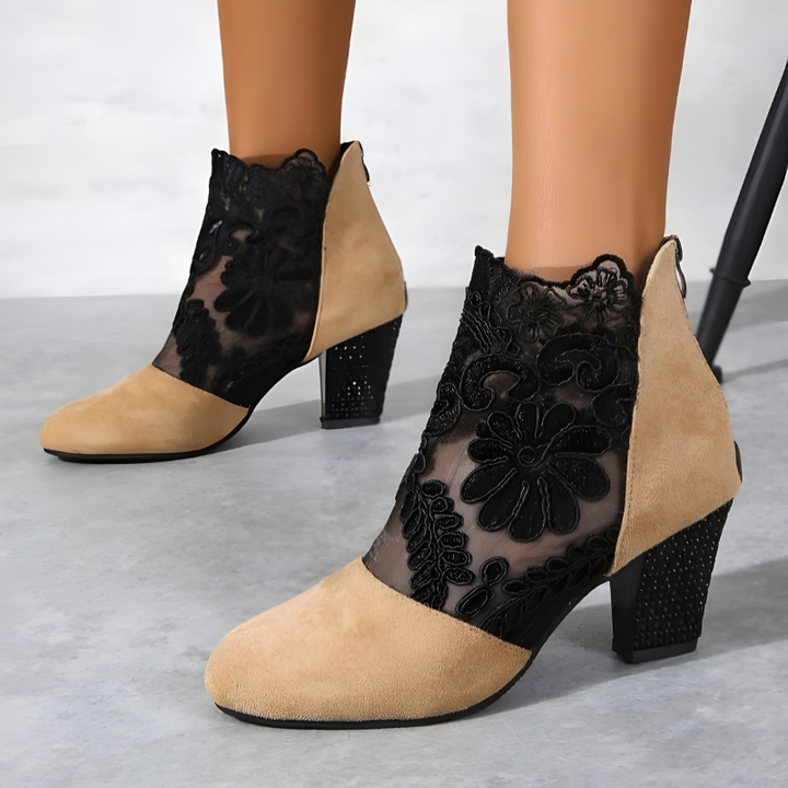 Bottines à Talon Motifs Floraux Femme