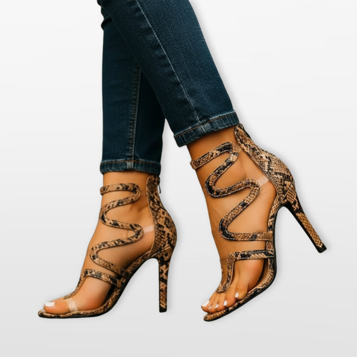 Sandales À Talons Imprimé Serpent Femme