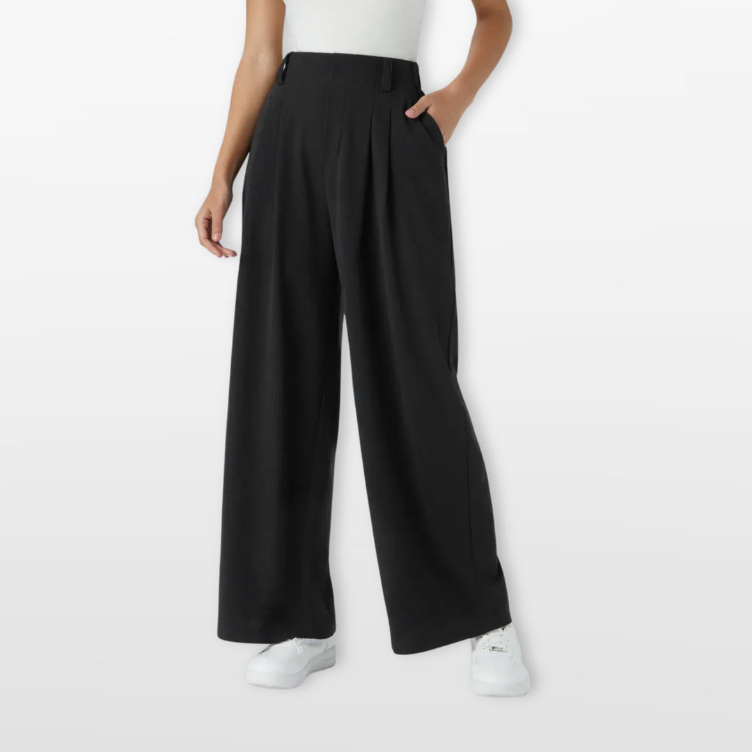 Pantalon Large Taille Haute Plissé Élégant Femme
