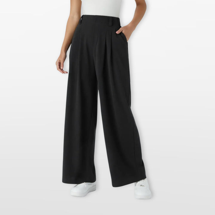 Pantalon Large Taille Haute Plissé Élégant Femme