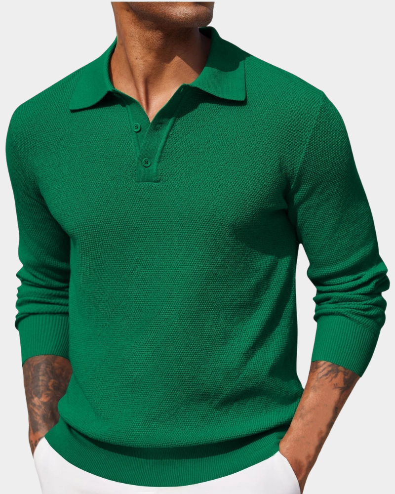 Polo en Maille Texturée à Manches Longues Homme