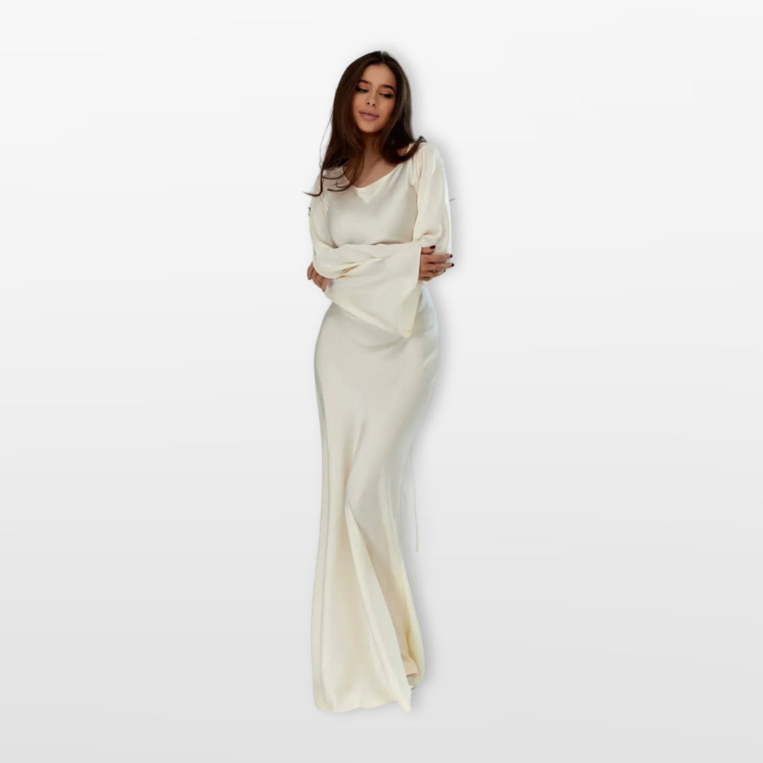 Robe Longue Satinée Manches Longues Élégante Femme