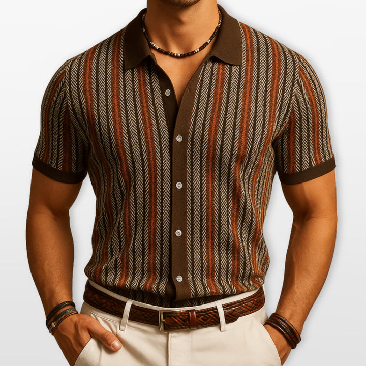 Polo Rayé Boutonné Ajusté Homme