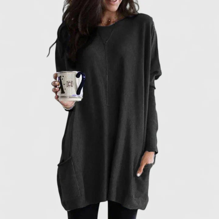 Robe à Col Zippé et Manches Longues Femme