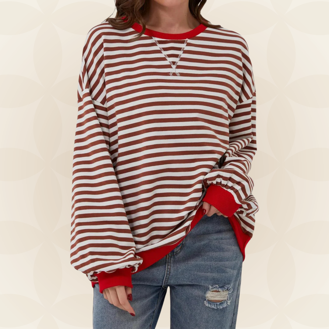 Pull Rayé Oversize à Manches Longues Femme