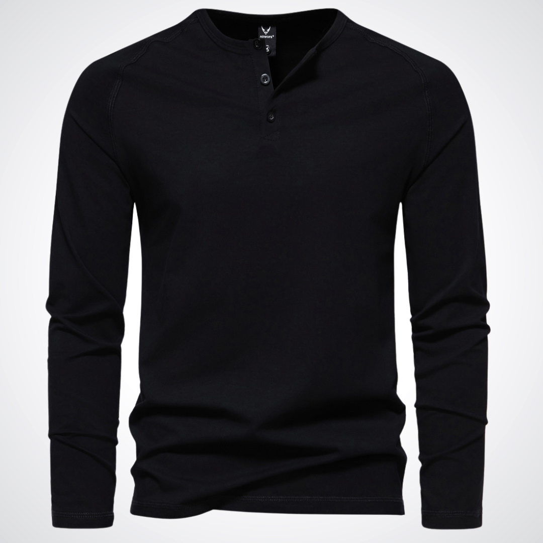 T-shirt à Manches Longues et Col Tunisien Homme