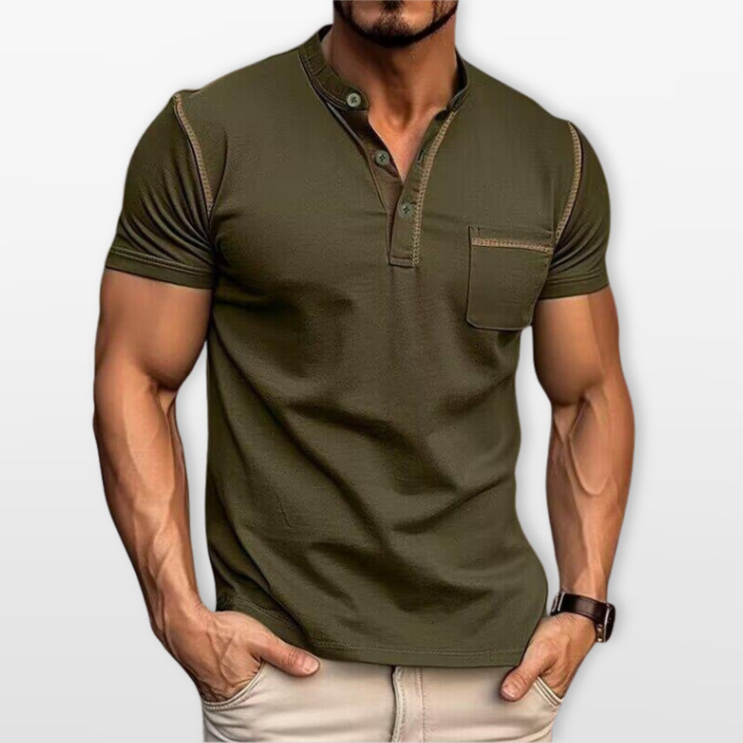 T-Shirt Henley Ajusté Manches Courtes Homme