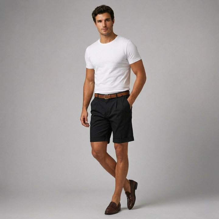 Short à Pinces Coupe Droite Homme