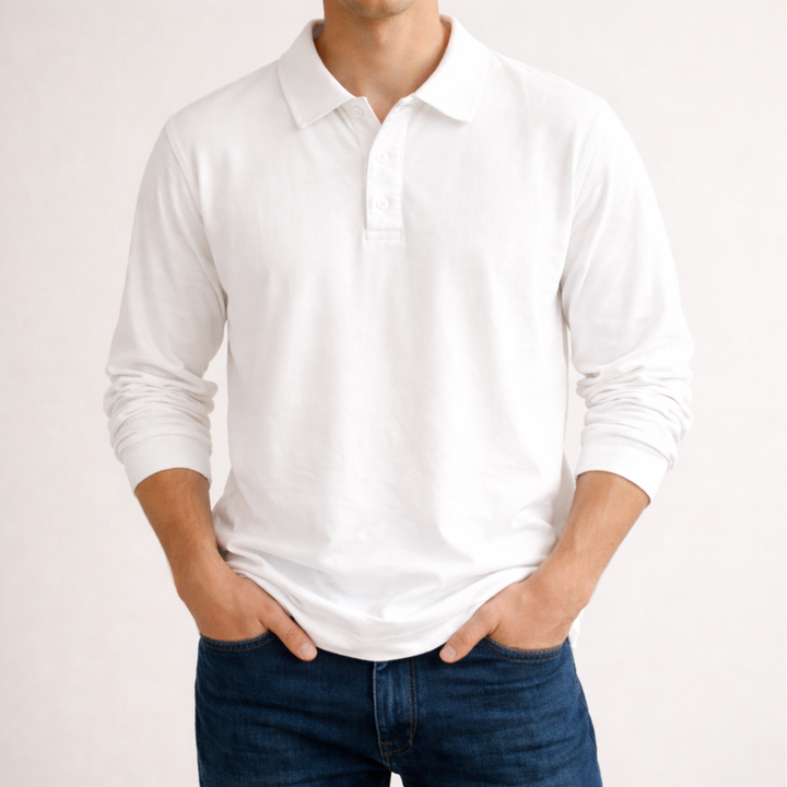 Polo à Manches Longues et Col Boutonné Homme