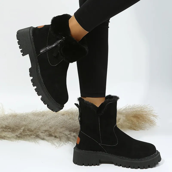 Bottines à Revers Duveteux Semelle Crantée Femme