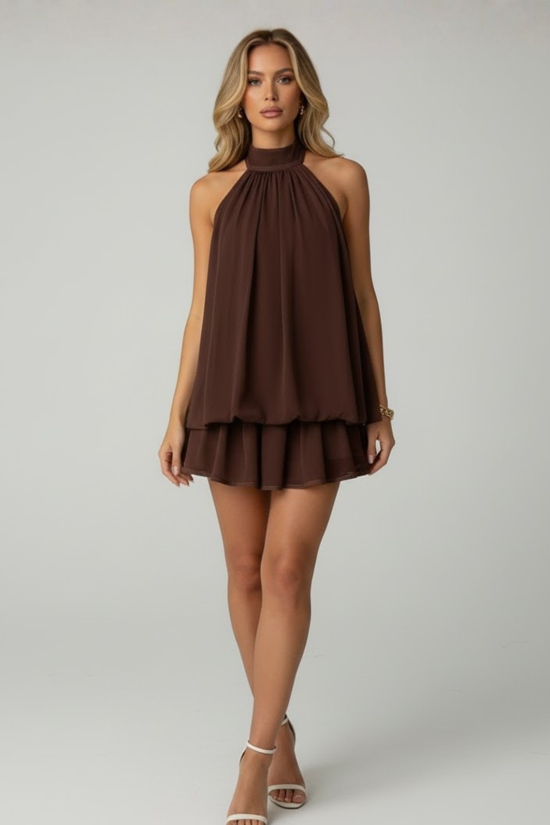 Robe Courte Fluide Col Halter Femme