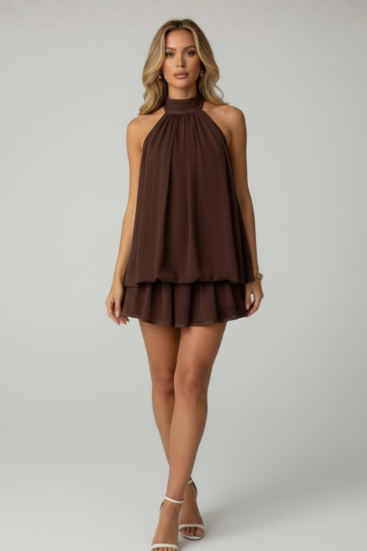 Robe Courte Fluide Col Halter Femme
