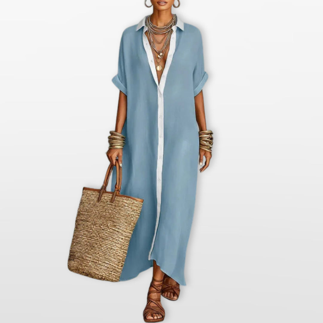 Robe Chemise Longue Fluide Boutonnée Femme