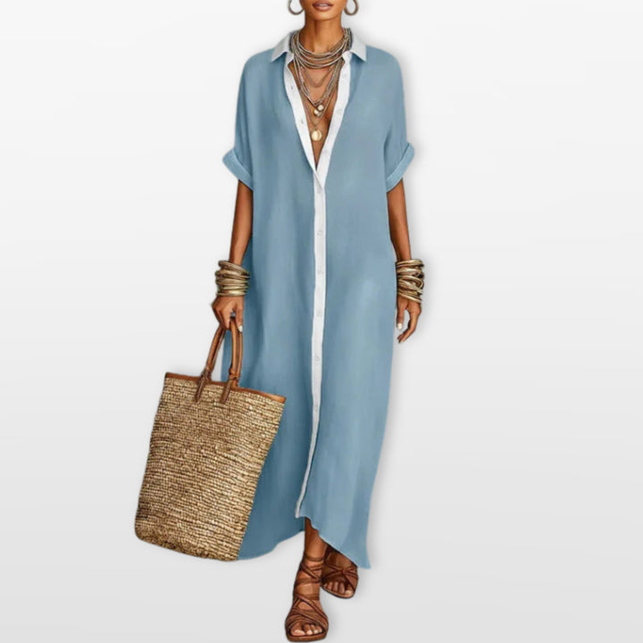Robe Chemise Longue Fluide Boutonnée Femme