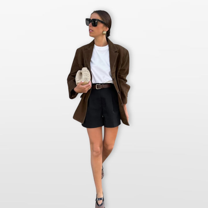 Blazer Suédine Coupe Ample Élégant Femme