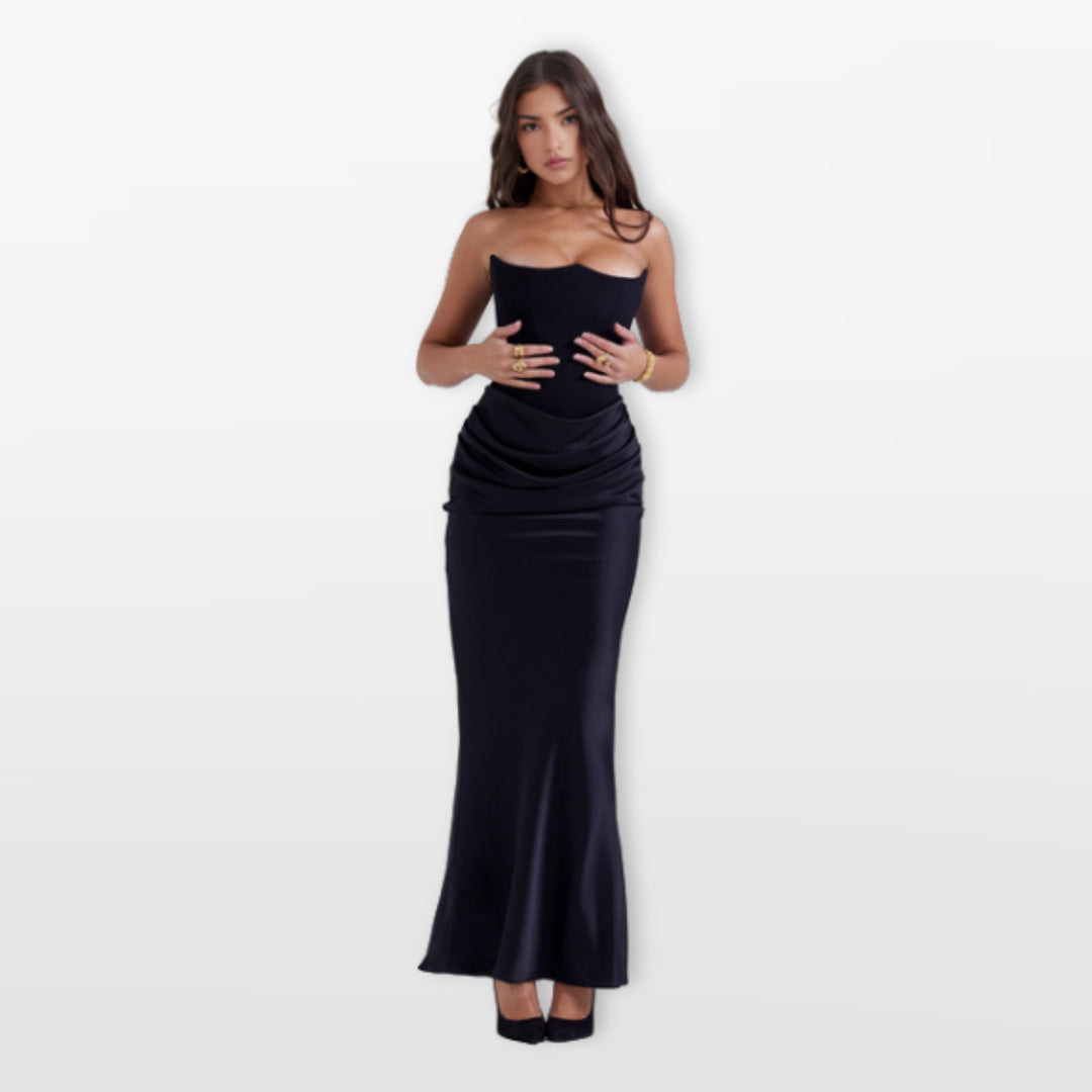 Robe Midi Bustier Satin Effet Corset Élégante Femme
