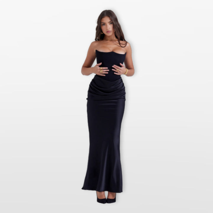 Robe Midi Bustier Satin Effet Corset Élégante Femme