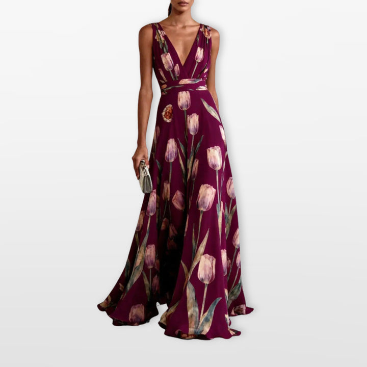 Robe Longue Fleurie Fluide Col V Femme