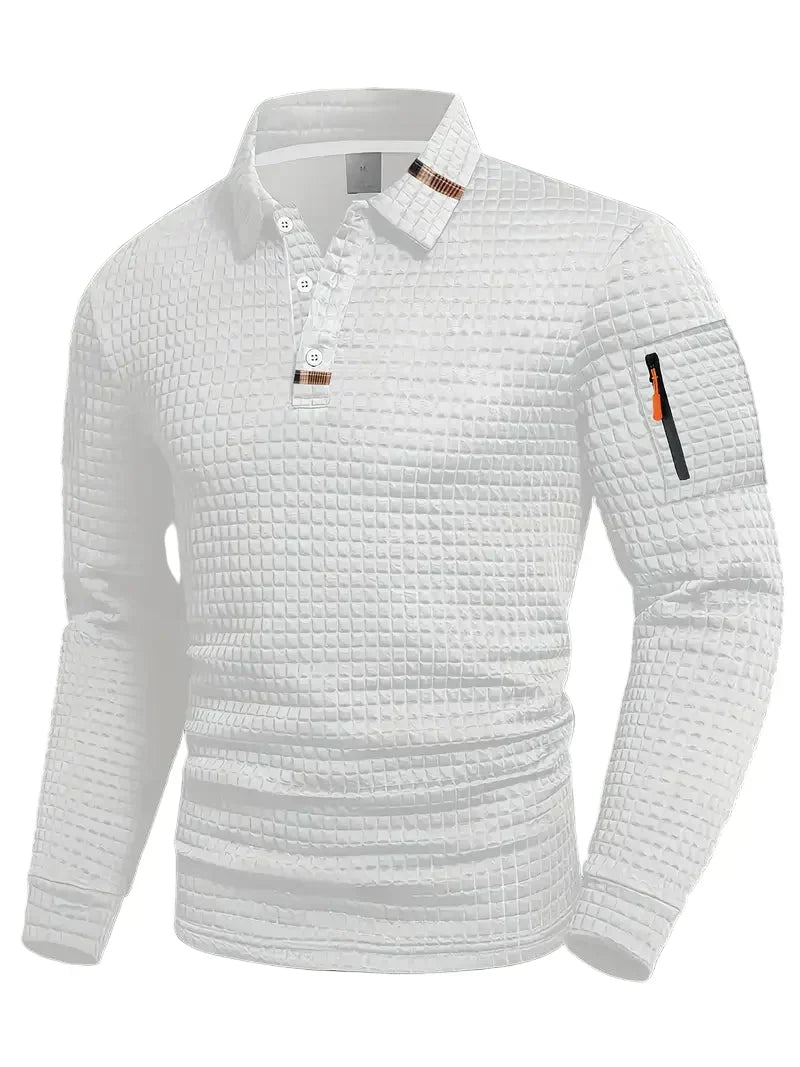 Polo Texturé à Manches Longues Homme