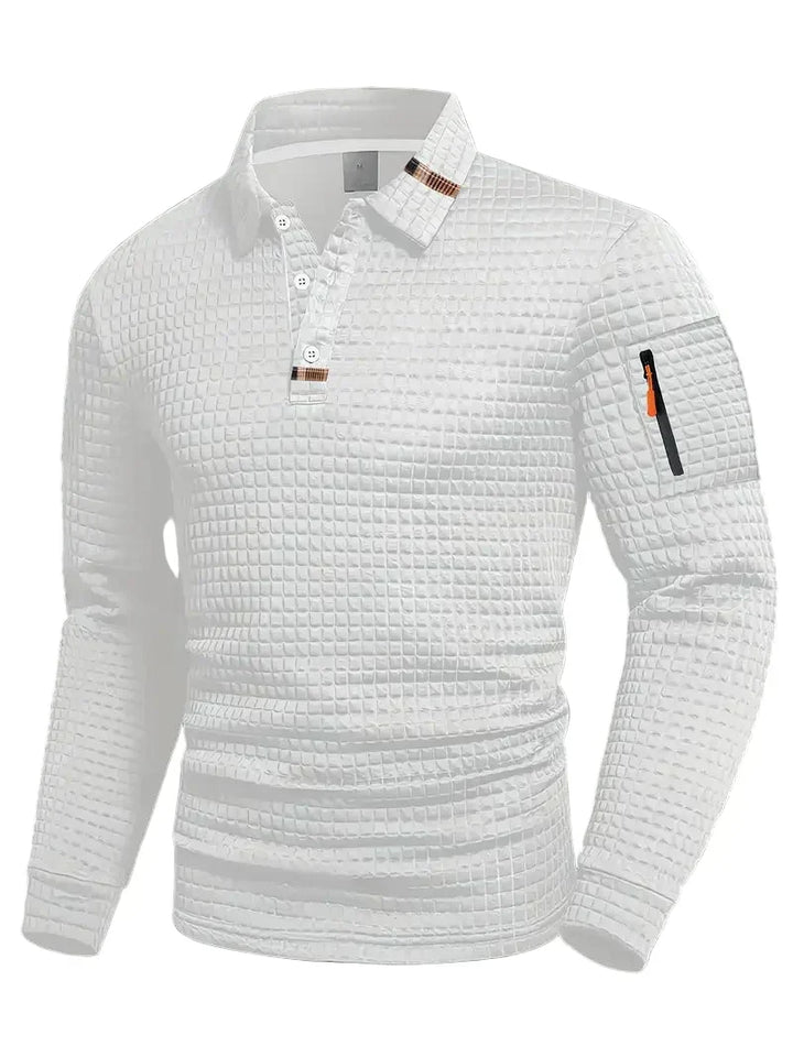 Polo Texturé à Manches Longues Homme