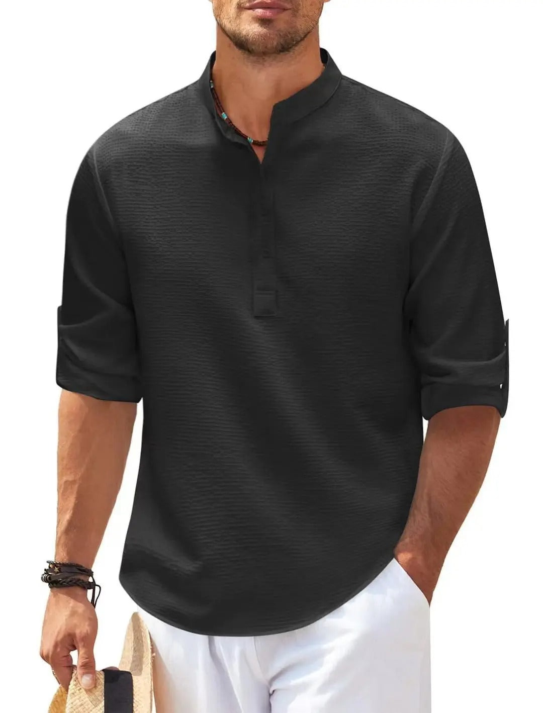 Chemise Col Mao Texturée Homme