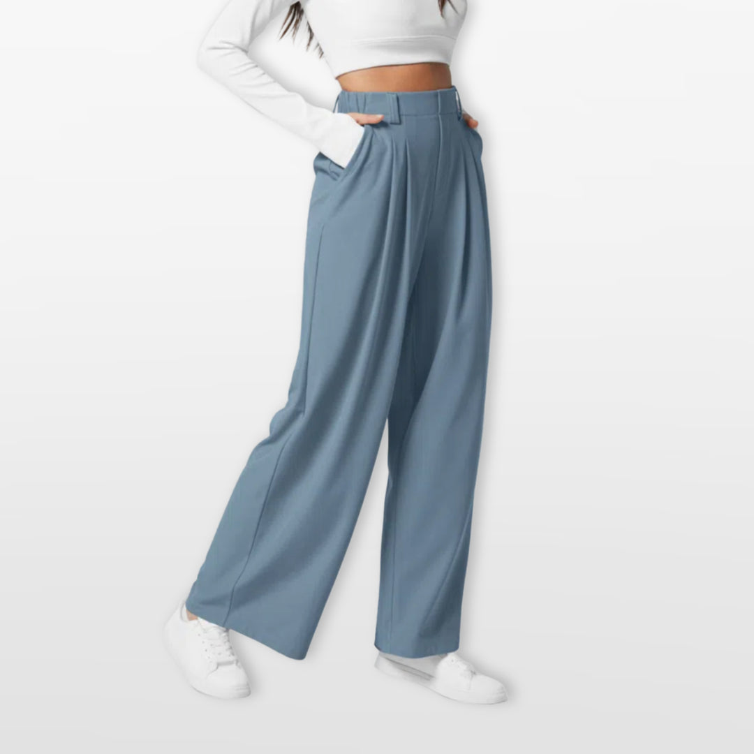 Pantalon Large Taille Haute Plissé Élégant Femme
