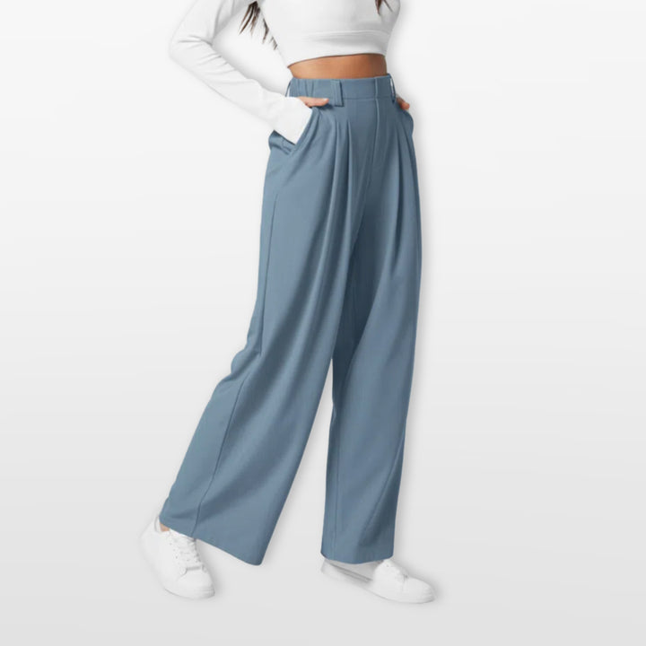 Pantalon Large Taille Haute Plissé Élégant Femme