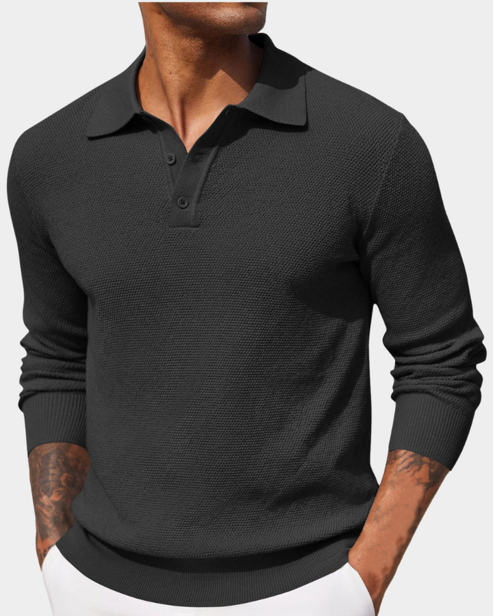 Polo en Maille Texturée à Manches Longues Homme