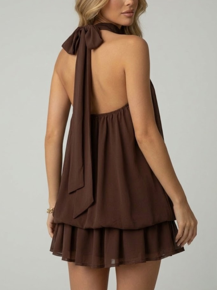 Robe Courte Fluide Col Halter Femme