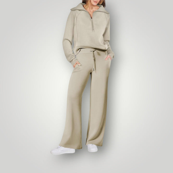 Ensemble avec Haut Zippé et Pantalon Large Femme