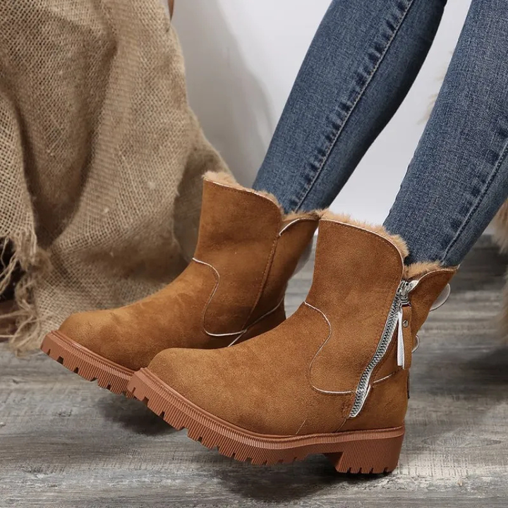 Bottines à Revers Duveteux Semelle Crantée Femme