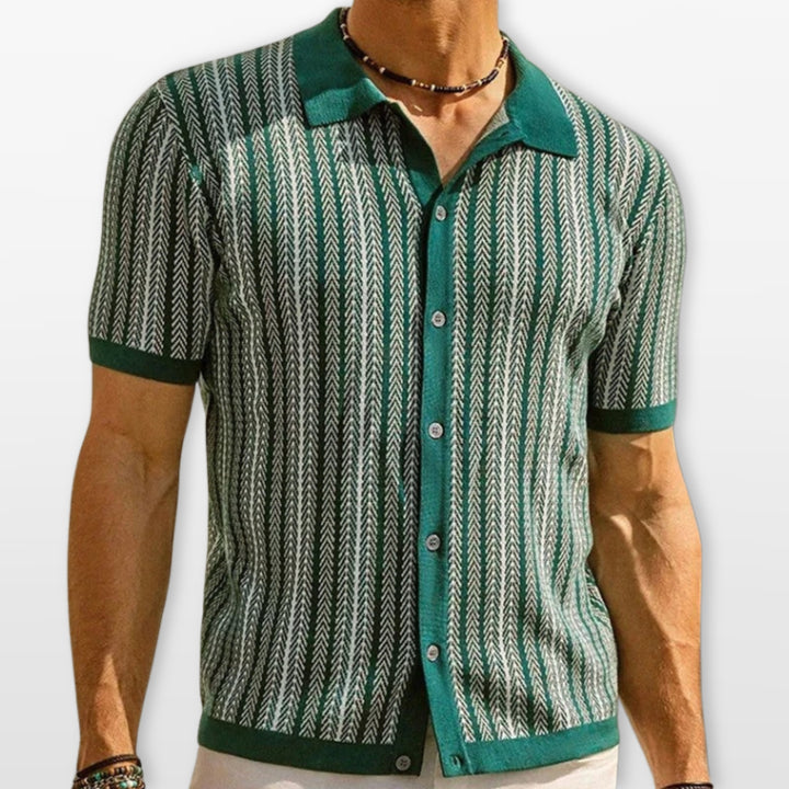 Polo Rayé Boutonné Ajusté Homme
