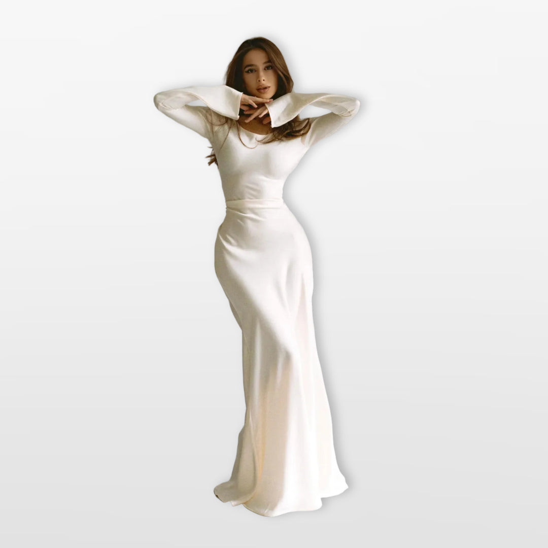 Robe Longue Satinée Manches Longues Élégante Femme